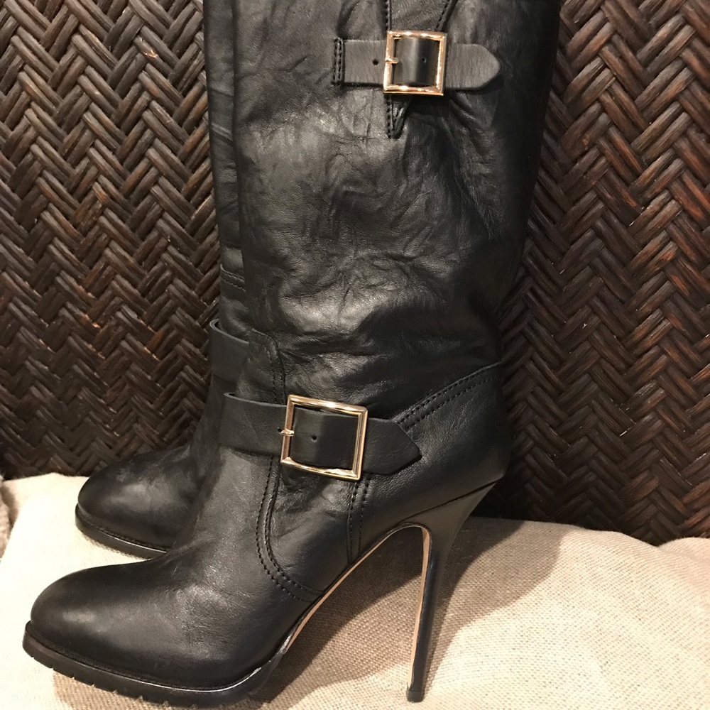 Jimmy Choo Galen black moto Leather Boots New - Picture 5 of 7
